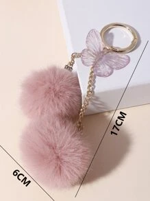 Butterfly & Pom Pom Charm Keychain For back to school - Multicolor - View 6