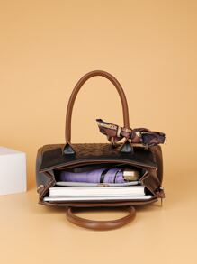 Crocodile Embossed Skinny Scarf Decor Tote Bag - Black - View 7