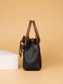 Crocodile Embossed Skinny Scarf Decor Tote Bag - Black - View 8