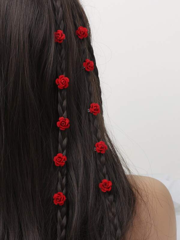 10pcs Rose Flower Decor Hair Ring,Dreadlocks Beads Hair Braid Rings Clips Dread Locks Hair