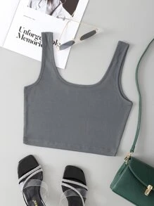 INAWLY 素色短款背心 - 深灰色 - 查看 1