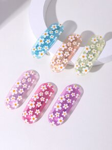 6 件装花卉印花按扣发夹波西米亚风休闲发夹爪夹发夹发夹 - 彩色 - 查看 1