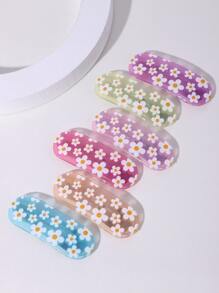 6 件装花卉印花按扣发夹波西米亚风休闲发夹爪夹发夹发夹 - 彩色 - 查看 2