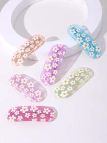 6 件装花卉印花按扣发夹波西米亚风休闲发夹爪夹发夹发夹 - 彩色 - 查看 3