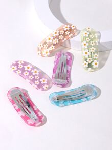 6 件装花卉印花按扣发夹波西米亚风休闲发夹爪夹发夹发夹 - 彩色 - 查看 4