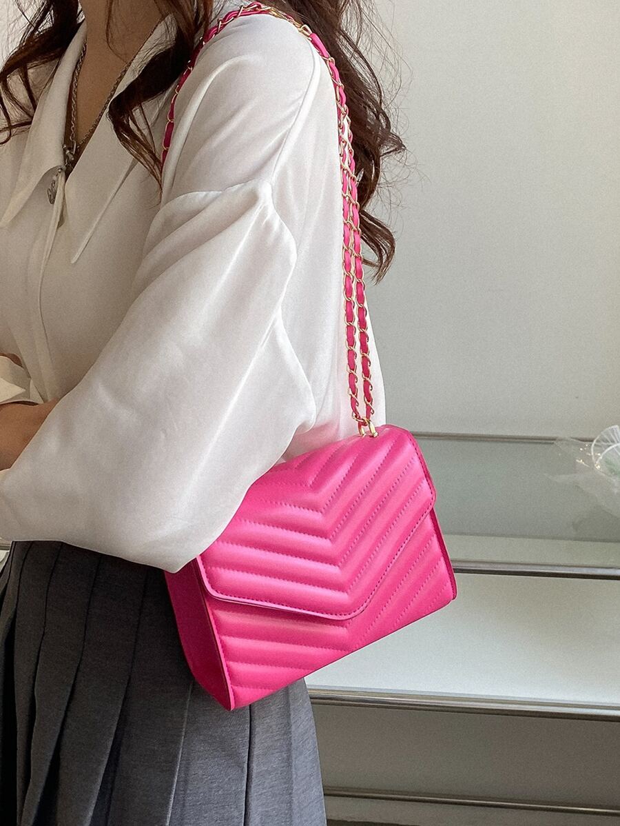 Waterproof,Lightweight,Business Casual Mini Neon Pink Chevron Flap Square Bag pink For Teen Girls Women College Students,Rookies & White-collar Workers Perfect for Office,College,Work ,Business,Commute,Outdoors, Travel, Outings