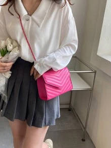 Waterproof,Lightweight,Business Casual Mini Neon Pink Chevron Flap Square Bag pink For Teen Girls Women College Students,Rookies & White-collar Workers Perfect for Office,College,Work ,Business,Commute,Outdoors, Travel, Outings