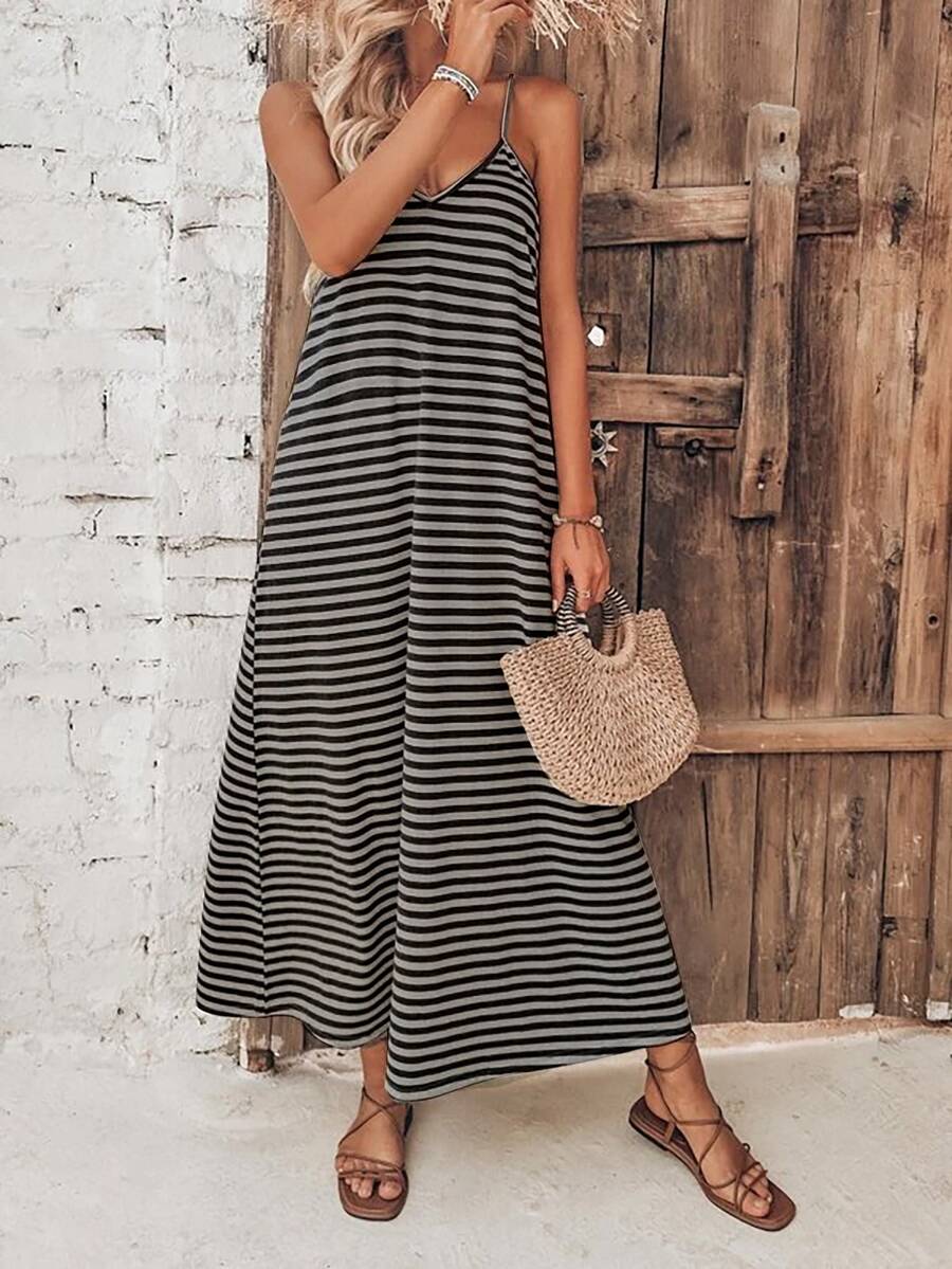 SHEIN VCAY Vestido de tirantes con estampado de rayas - Multicolor - Ver 1