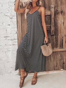 SHEIN VCAY Vestido de tirantes con estampado de rayas - Multicolor - Ver 3