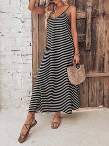 SHEIN VCAY Vestido de tirantes con estampado de rayas - Multicolor - Ver 4