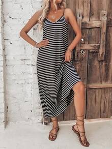 SHEIN VCAY Vestido de tirantes con estampado de rayas - Multicolor - Ver 5