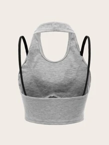 ROMWE Kawaii 对比色蕾丝吊带上衣，学校 - 淺灰色 - 查看 2