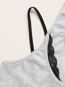 ROMWE Kawaii 对比色蕾丝吊带上衣，学校 - 淺灰色 - 查看 4