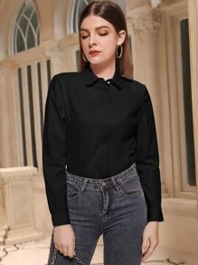Lacomfia Solid Button Front Shirt,Long Sleeve Tops Fall Cloth For Women - Black - View 6