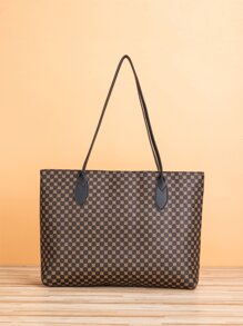 經典大容量托特包鱷魚皮紋肩包,女士多功能工作通勤包幾何圖案肩托特包適用於青少年女孩學生、新手和白領工人,非常適合辦公室、工作、商務、通勤最佳女用工作包復古風格 - 咖啡棕 - 查看 1