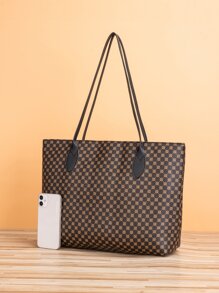 經典大容量托特包鱷魚皮紋肩包,女士多功能工作通勤包幾何圖案肩托特包適用於青少年女孩學生、新手和白領工人,非常適合辦公室、工作、商務、通勤最佳女用工作包復古風格 - 咖啡棕 - 查看 4