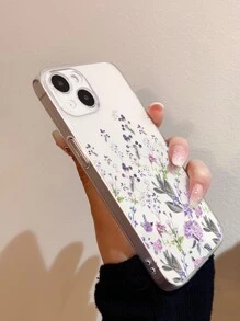 1pc Purple Floral Pattern Transparent Full Coverage Anti-Drop TPU Minimalist Phone Protective Case Compatible With IPhone 11 12 13 14 15 16 17 Pro Max, A55/54/53/52/51, S25/24/23/22/21, Series - Clear - View 4