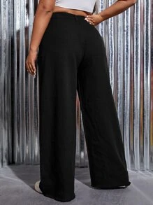 SHEIN ICON Quần Denim kích thước lớn Nút Túi Dây kéo màu trơn - màu đen - Xem 2