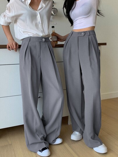DAZY 1 pieza Pantalón de vestir de cintura alta con bolsillos en diagonal, atuendo de negocios para mujer