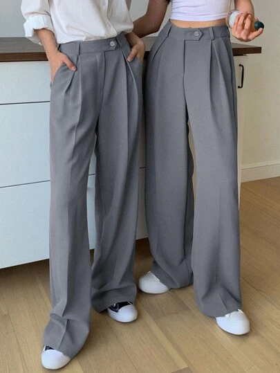 DAZY 1 pièce Pantalon taillé à taille haute avec poches en biais, pantalon habillé pour femme, tenue de bureau