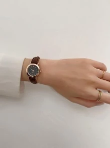 1枚女裝手錶，圓形指針石英手錶 - 棕色 - 查看 1