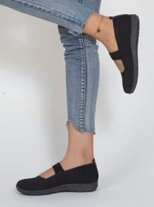 Women's Mesh Sneakers, Breathable, Lightweight, Comfortable Running Shoes, Round Toe, Spring, Work Shoes - Black - View 2