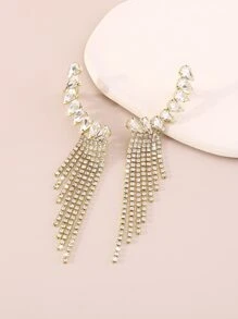 Mydear 1 对优雅流苏水滴水钻吊坠耳环，适合女性日常、派对和活动佩戴 - 金黃色 - 查看 2