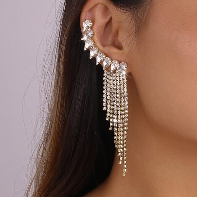 Mydear 1 对优雅流苏水滴水钻吊坠耳环，适合女性日常、派对和活动佩戴
