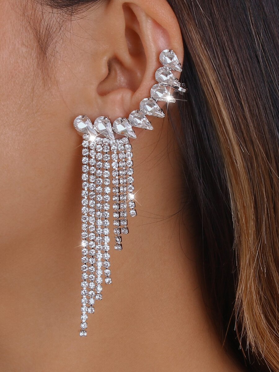 Mydear 1 对优雅流苏和水钻水滴吊坠耳环，适合女性日常、派对和活动佩戴