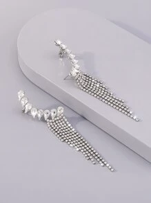 Mydear 1 对优雅流苏和水钻水滴吊坠耳环，适合女性日常、派对和活动佩戴