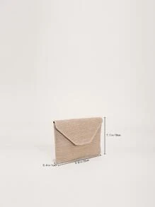 Bolso minimalista de paja con solapa, perfecto para vacaciones de viaje en la playa de verano - Caqui - Ver 3