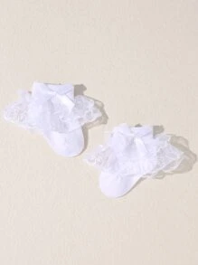 3pairs Baby Bow Decor Lace Socks - Multicolor - View 3