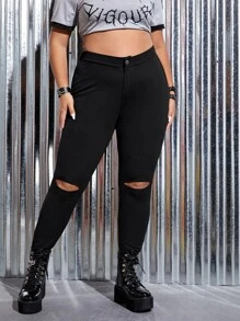 ROMWE PUNK Plus High Waist Cut Out Trousers - Black - View 1