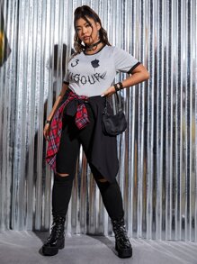 ROMWE PUNK Plus High Waist Cut Out Trousers - Black - View 3