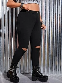 ROMWE PUNK Plus High Waist Cut Out Trousers - Black - View 5