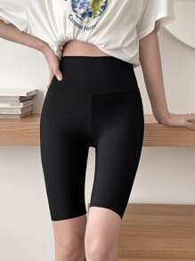 DAZY Wideband Waist Solid Biker Shorts - Black - View 1