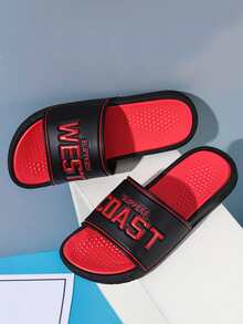 男士字母細節時尚拖鞋黑色 - 黑色 - 查看 6