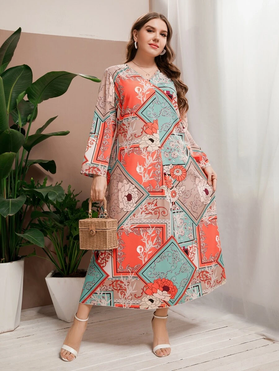 Mulvari Plus Floral & Scarf Print Dress - Multicolor - View 1