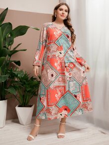 Mulvari Plus Floral & Scarf Print Dress - Multicolor - View 4