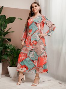 Mulvari Plus Floral & Scarf Print Dress - Multicolor - View 5