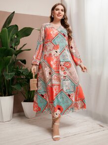 Mulvari Plus Floral & Scarf Print Dress - Multicolor - View 6