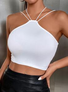 SHEIN Privé Áo hai dây Hội Chữ thập màu trơn Giải trí - trắng - Xem 1