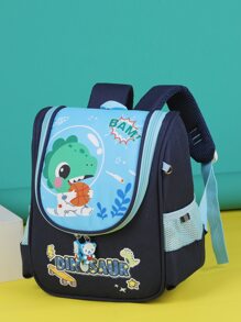 Boys Cartoon & Letter Graphic Backpack Without Bag Charm - Blue - View 1