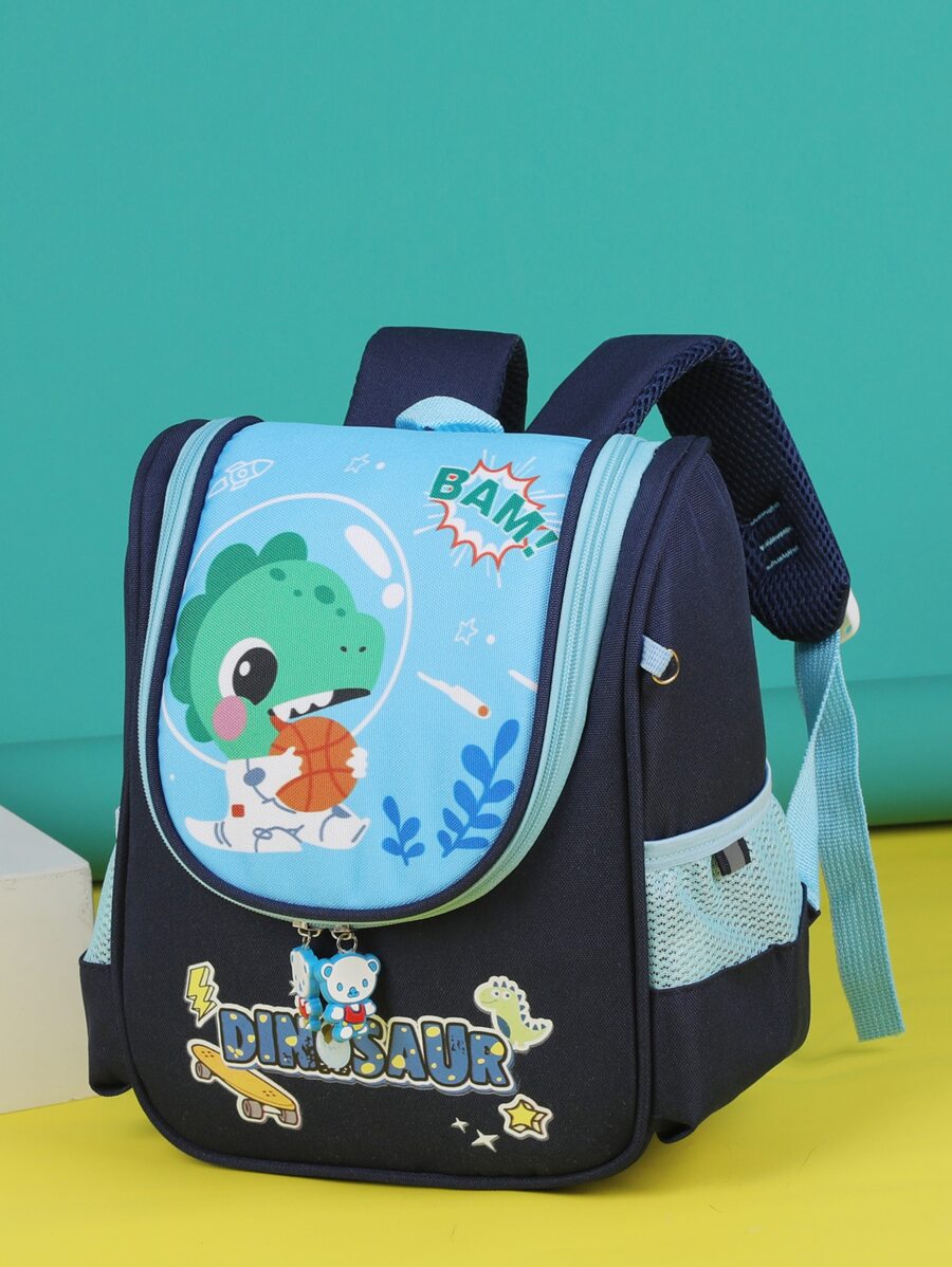 Boys Cartoon & Letter Graphic Backpack Without Bag Charm - Blue - View 1