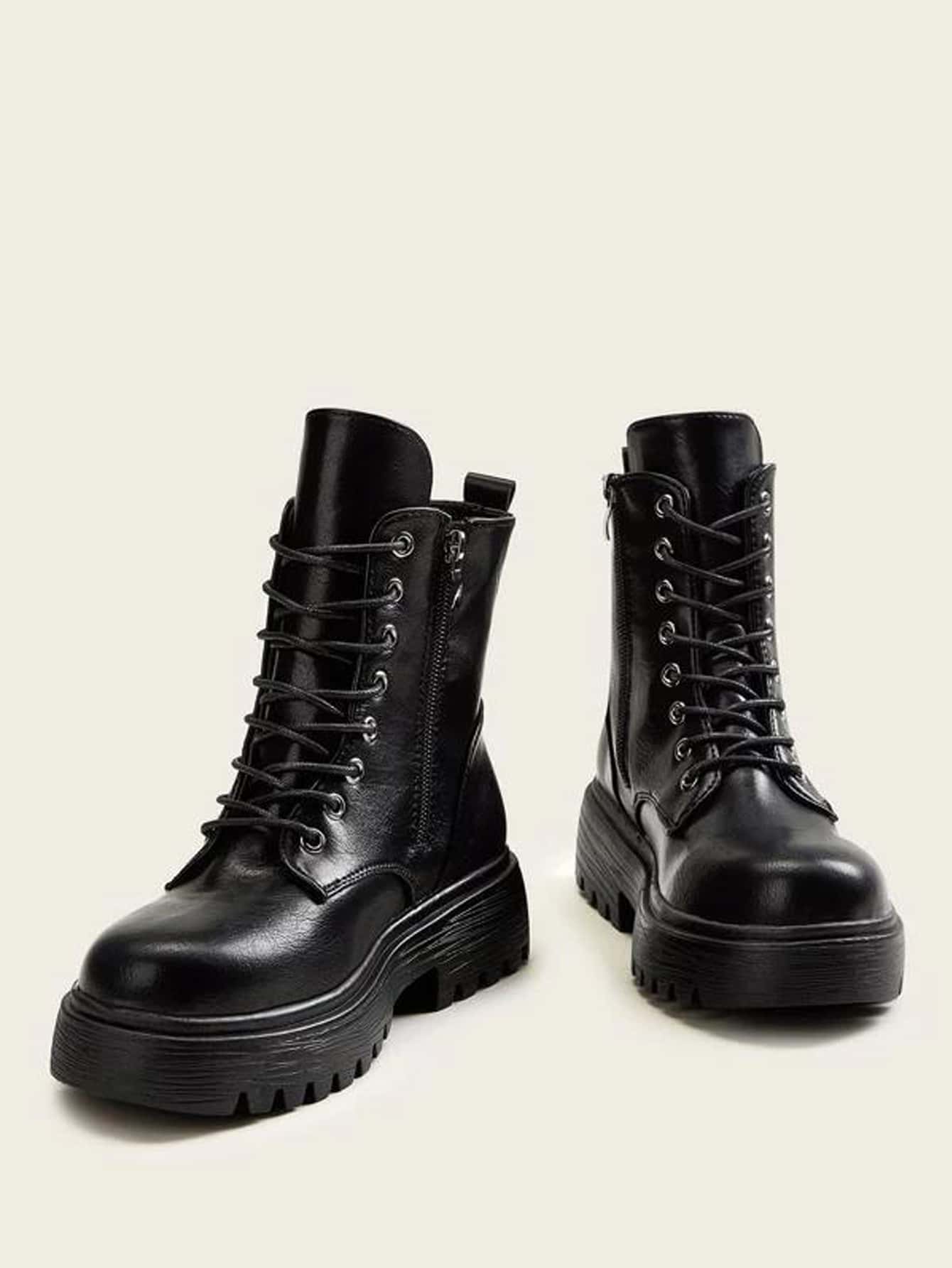 Fall/Winter 2025 Women's Fashion Black Marble Lace-Up Boots, Fashion Match Pants Match Leggings