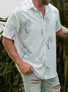 Manfinity RSRT 男士熱帶圖案襯衫 - 白色 - 查看 1
