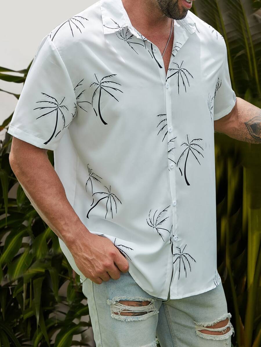 Manfinity RSRT 男士熱帶圖案襯衫 - 白色 - 查看 1