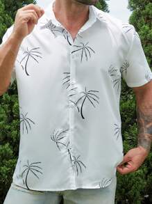 Manfinity RSRT 男士熱帶圖案襯衫 - 白色 - 查看 3