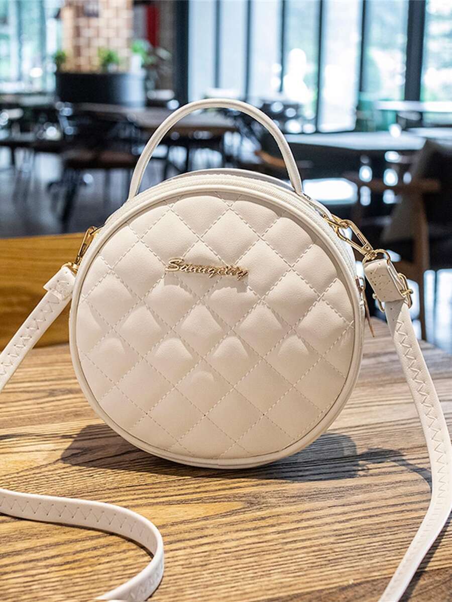 Túi hình tròn chần bông trang trí bằng kim loại - trắng - Xem 1