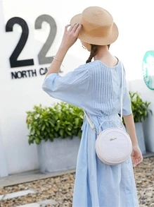 防水、輕盈、商務休閒迷你鱷魚壓花字母裝飾圓形包適合青少年女大學生、菜鳥和白領，非常適合辦公室、大學、工作、商務、通勤 - 白色 - 查看 2